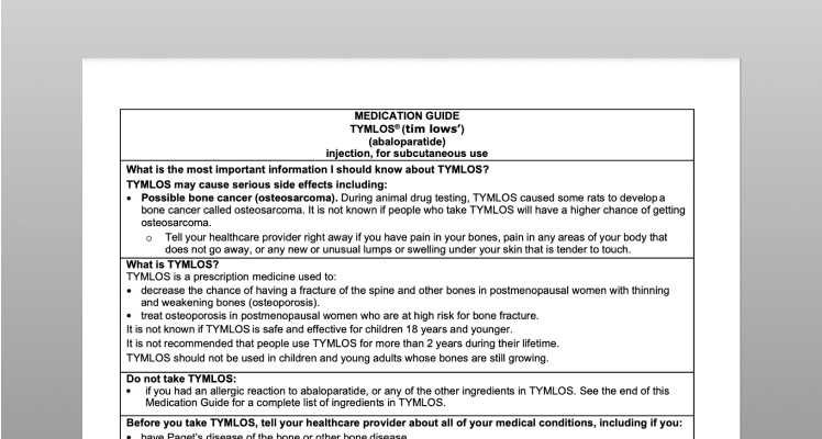 Preview of TYMLOS Medication Guide